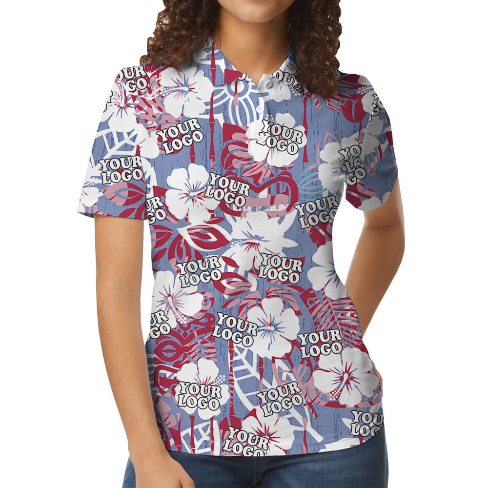 Polo Shirt Tiki Tropical Floral Pattern With Custom Logo