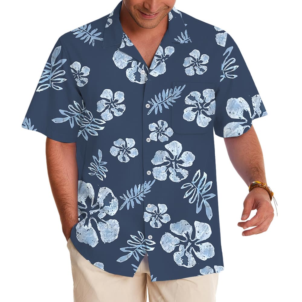 Tailored Tropical Navy Hibiscus Hawaiian Shirt