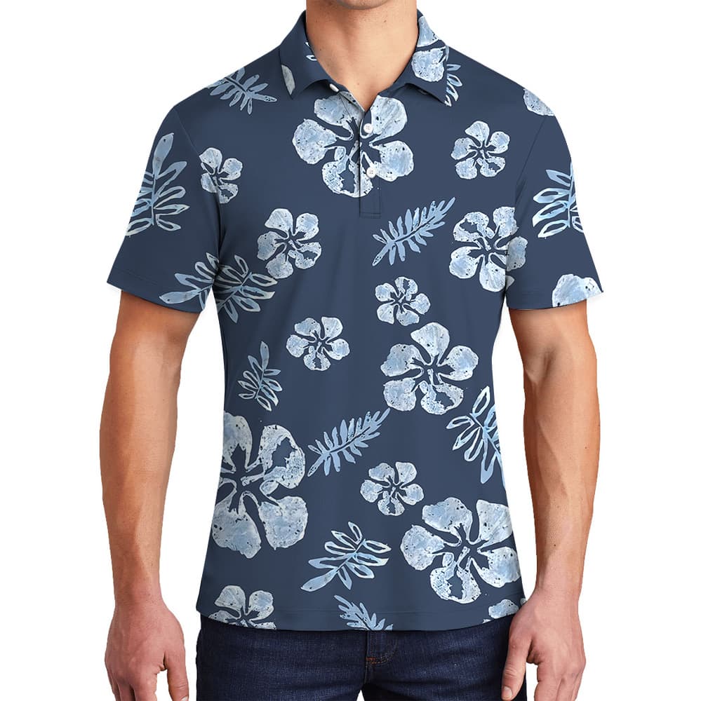 Tailored Tropical Navy Hibiscus Polo Shirt