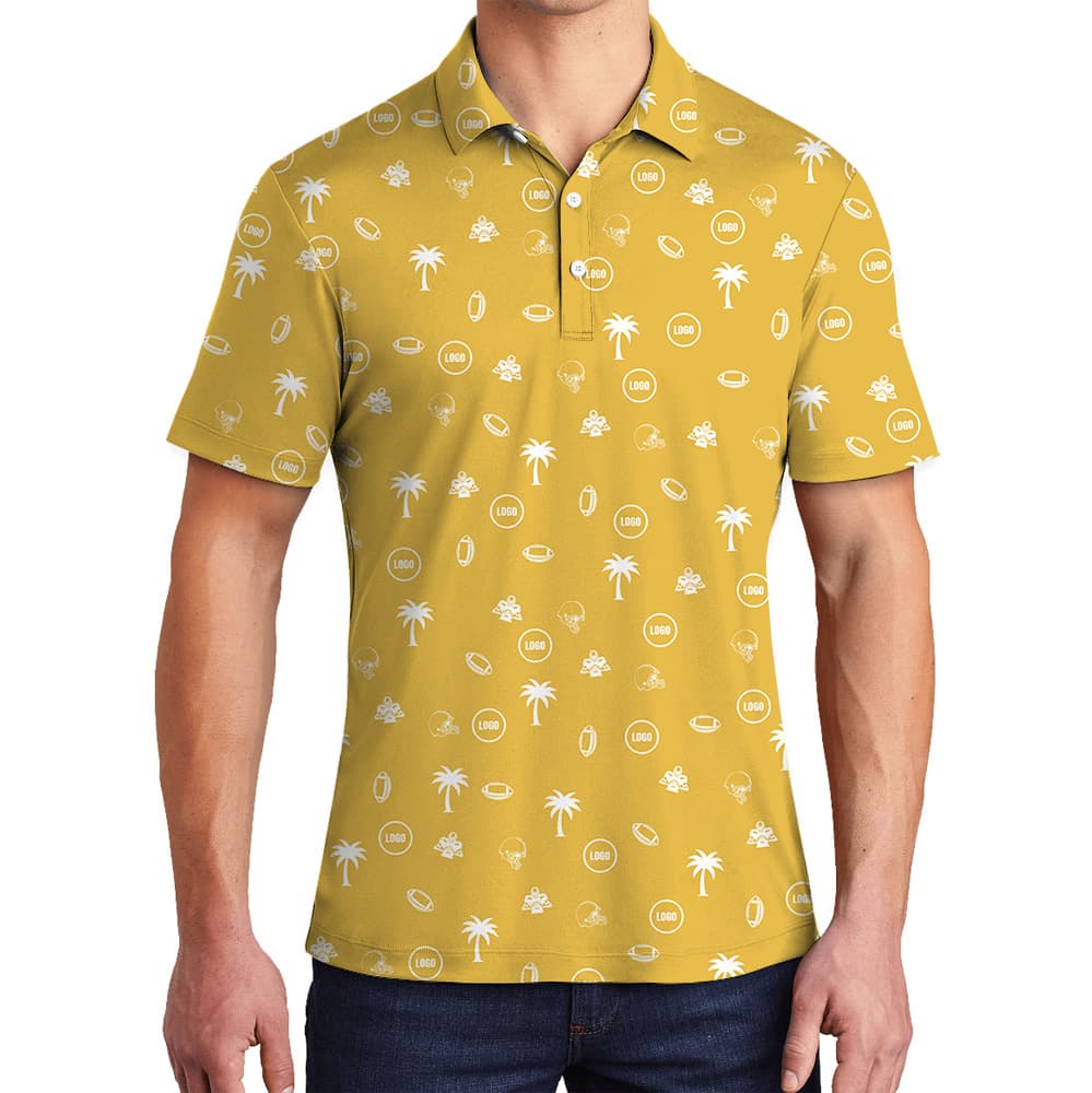 Yellow Custom Logo Baseball Palm Polo Shirt (1)