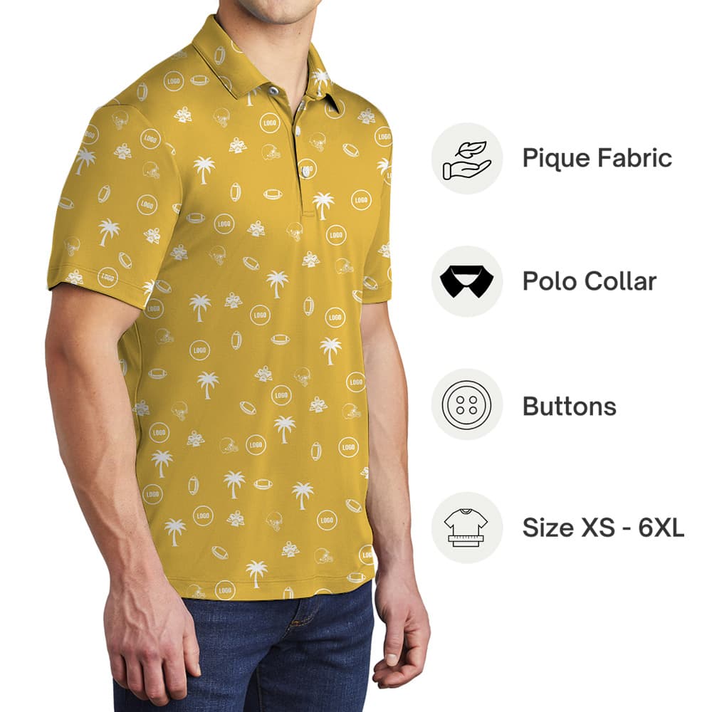 Yellow Custom Logo Baseball Palm Polo Shirt
