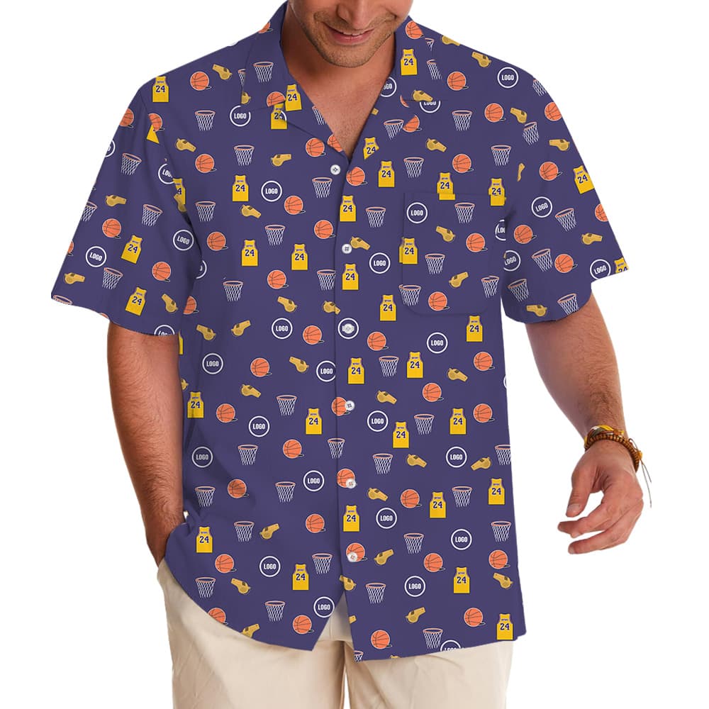 Basketball Navy Theme Custom Logo Hawaiian Shirt