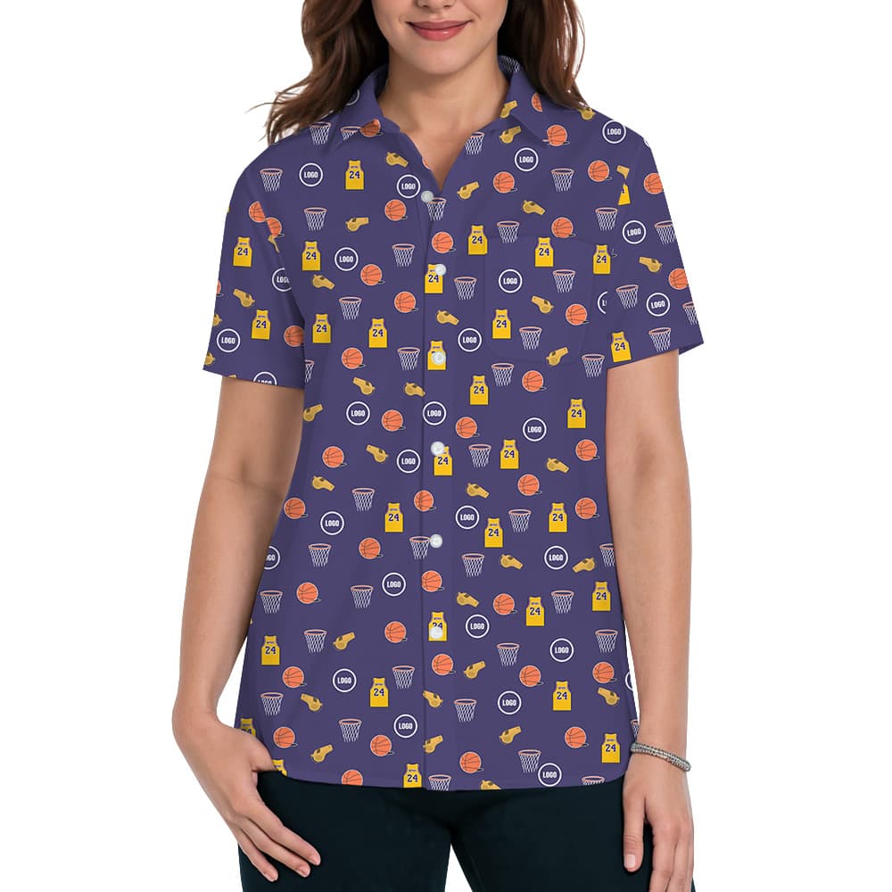 Basketball Navy Theme Custom Logo Hawaiian Shirt