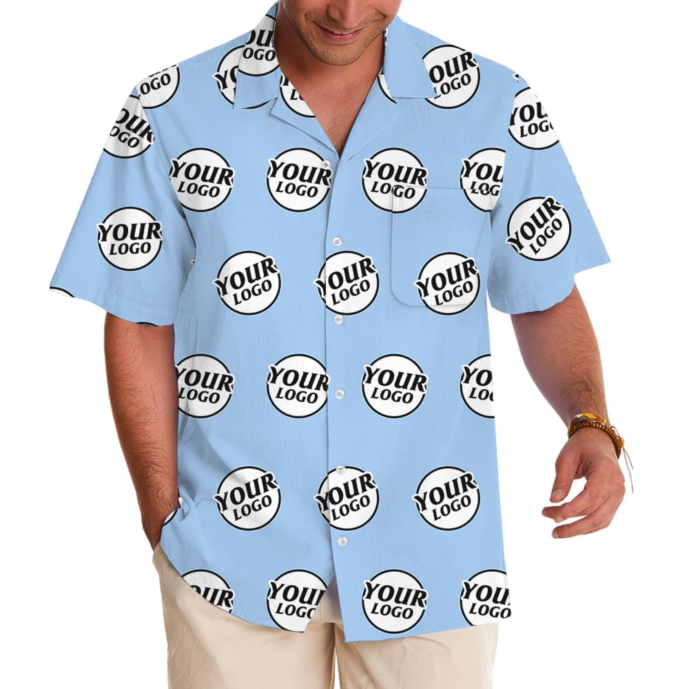 Blue Basic Custom Logo Hawaiian Shirt