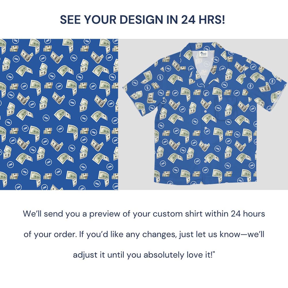 Blue Custom Logo Dollar Bill Pattern Hawaiian Shirt