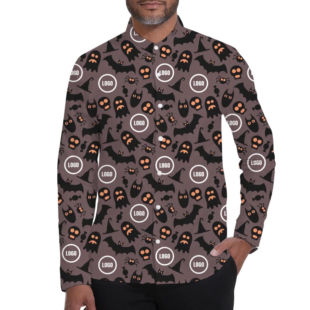 Custom Company Logo Hawaiian Long Sleeves Shirt Theme Halloween