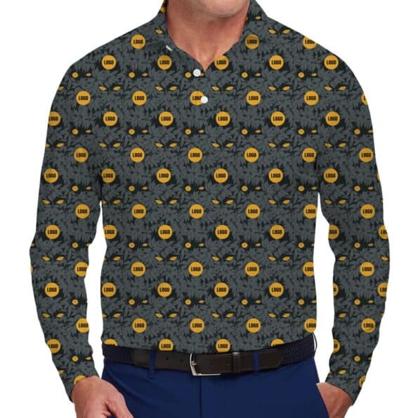 Custom Company Logo Horror Yellow Eyes Long Sleeves Polo Shirt