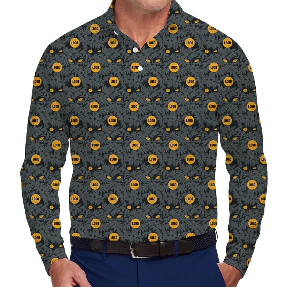 Custom Company Logo Horror Yellow Eyes Long Sleeves Polo Shirt