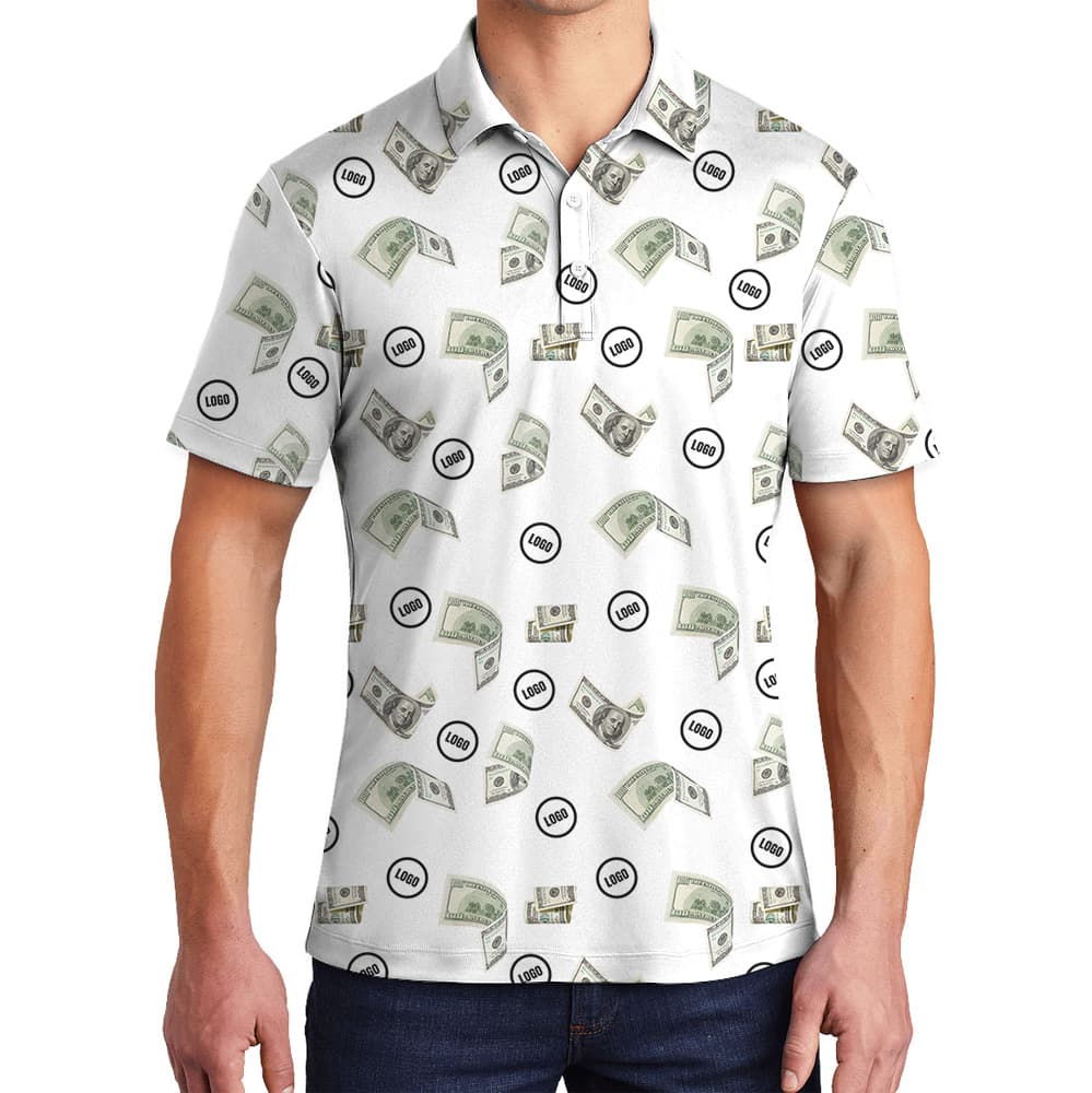 Custom Logo Dollar Bill White Polo Shirt