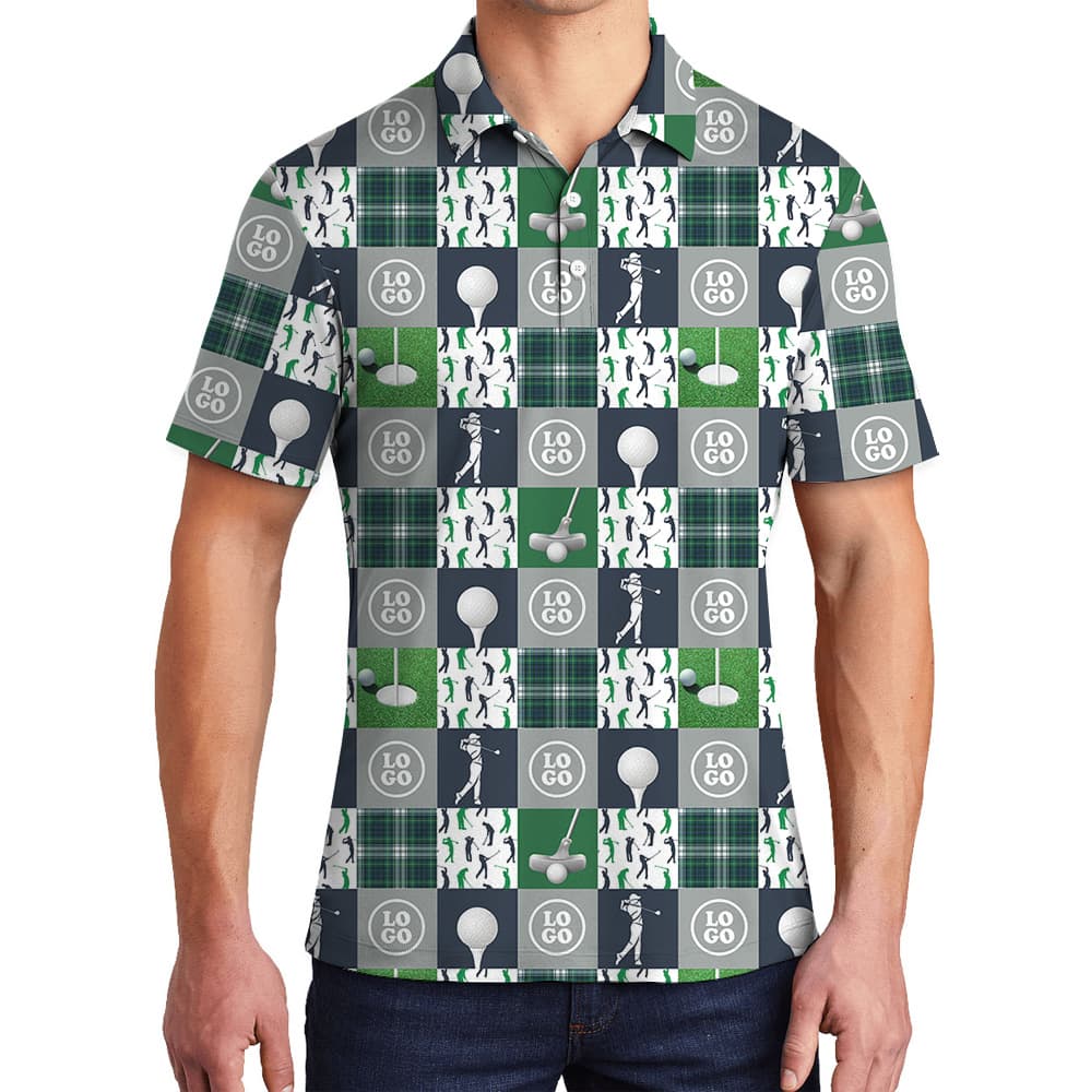 Custom Logo Golf Checkerboard Print Polo Shirt