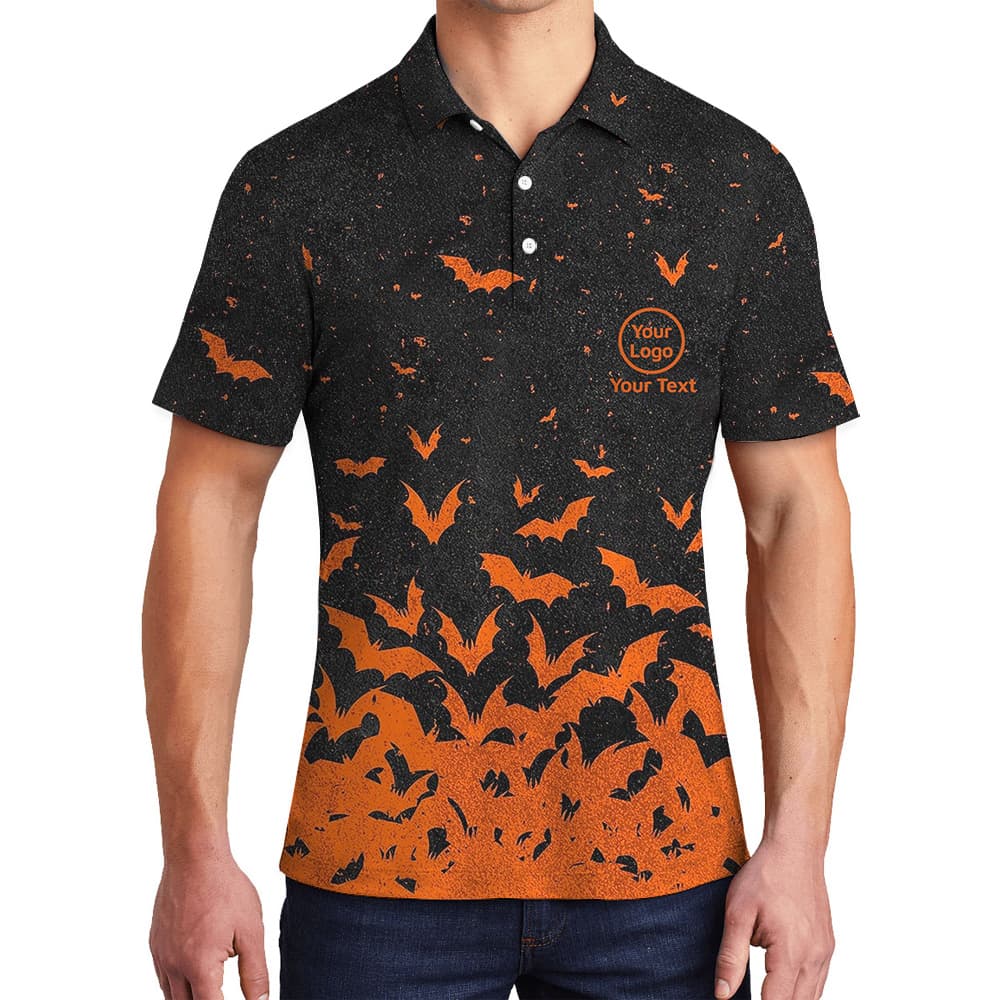 Custom Logo Halloween Flying Bats Polo Shirt