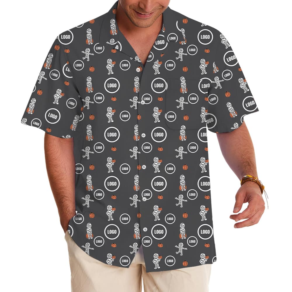 Custom Logo Halloween Mummy Pumpkin Hawaiian Shirt