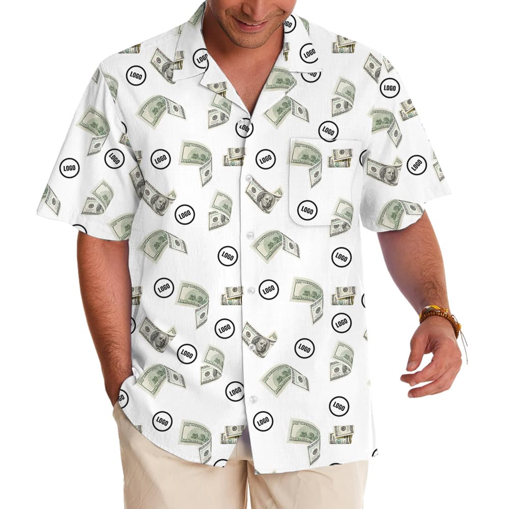 Dollar Bill White Custom Logo Hawaiian Shirt