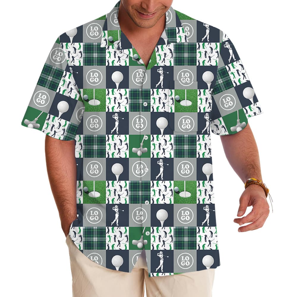 Golf Patchwork Pattern Custom Logo Hawaiian Shirt