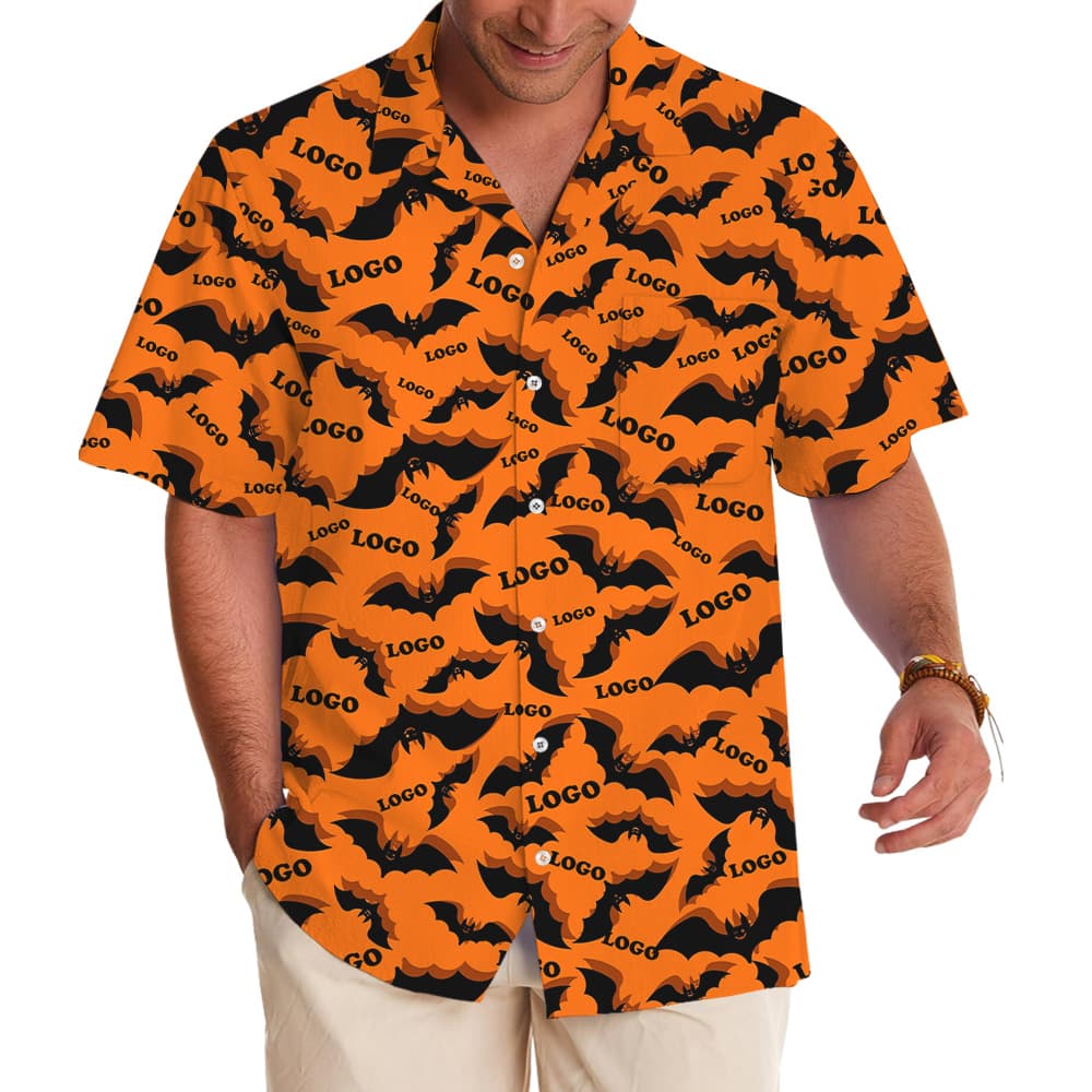 Halloween Bats Print Custom Logo Hawaiian Shirt