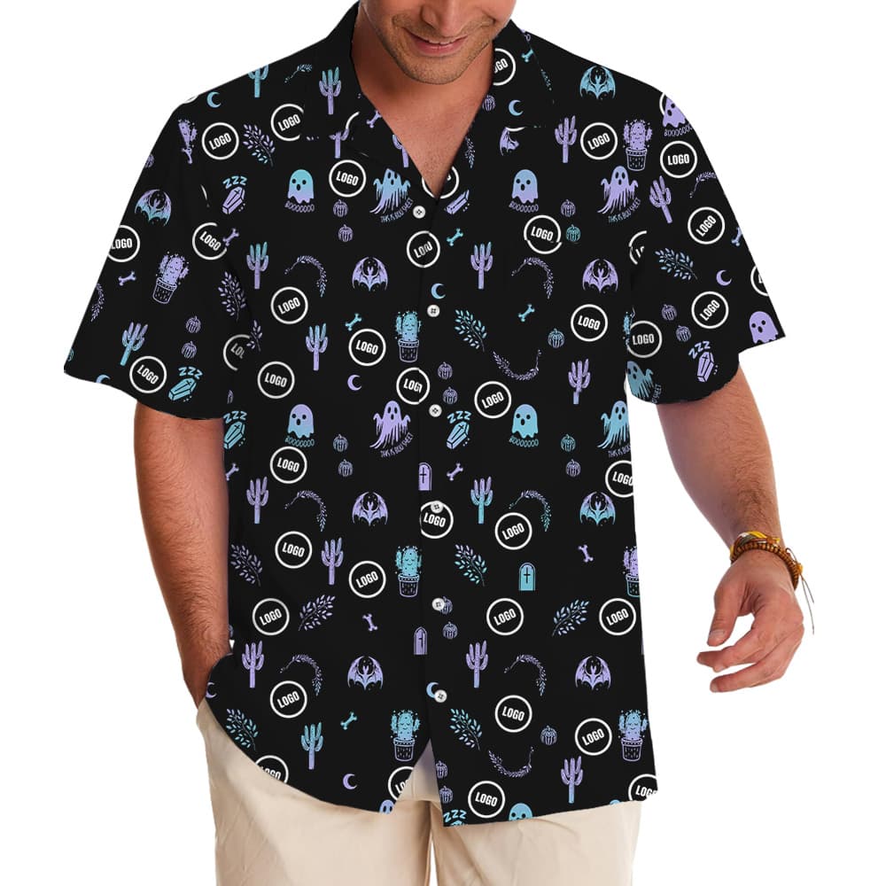 Halloween Neon Print Custom Logo Hawaiian Shirt