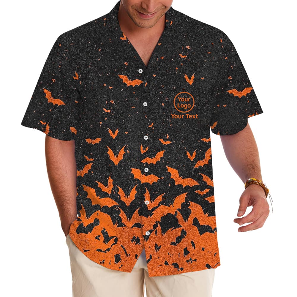 Halloween Night Bat Swarm Custom Logo Hawaiian Shirt