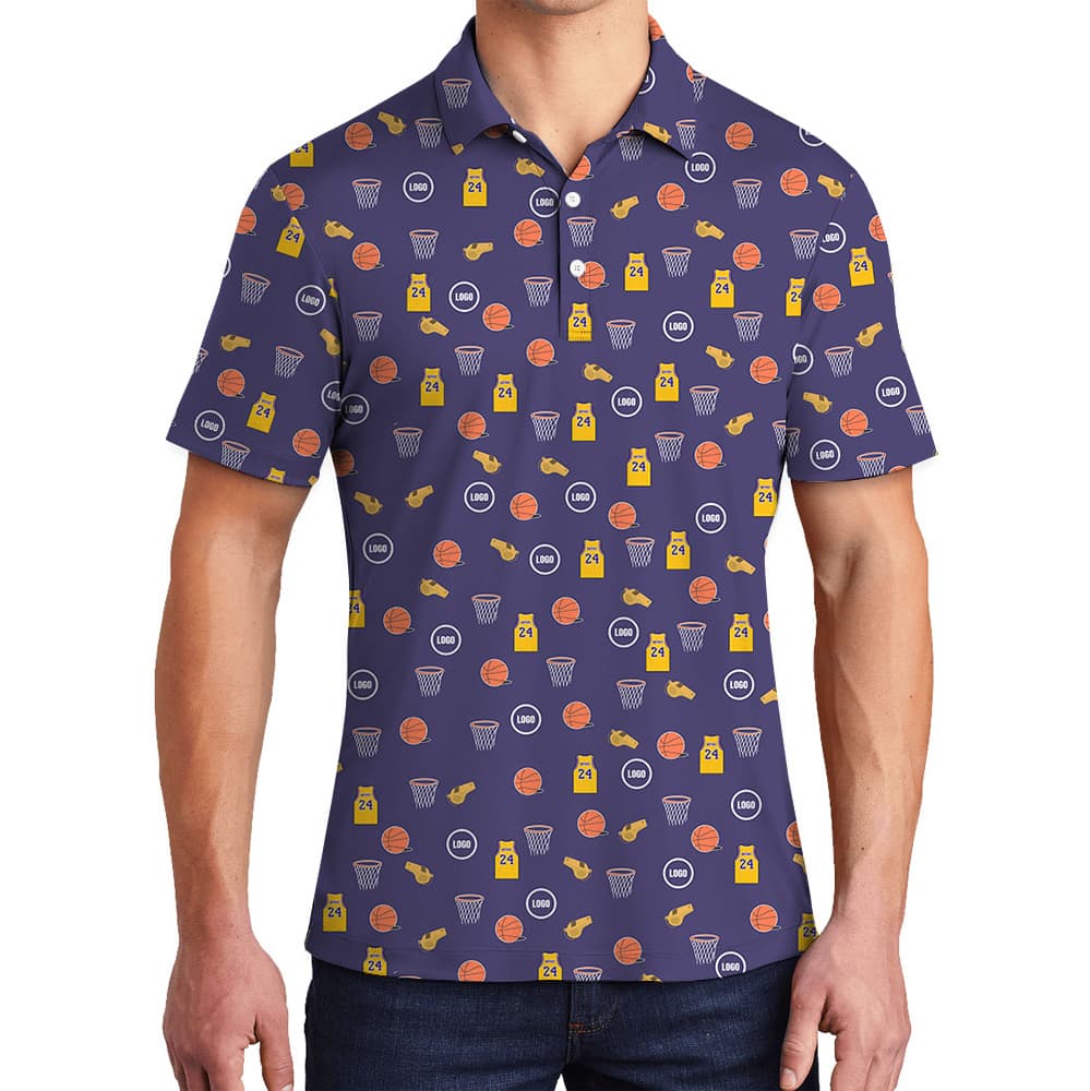 Navy Custom Logo Basketball Theme Polo Shirt