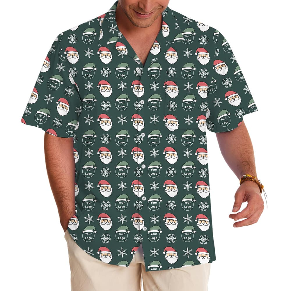Navy Santa Christmas Custom Logo Hawaiian Shirt