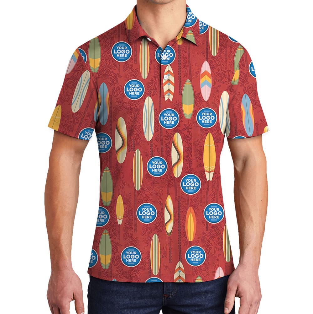 Red Classic Pattern Polo Shirt Custom Logo Surfboard