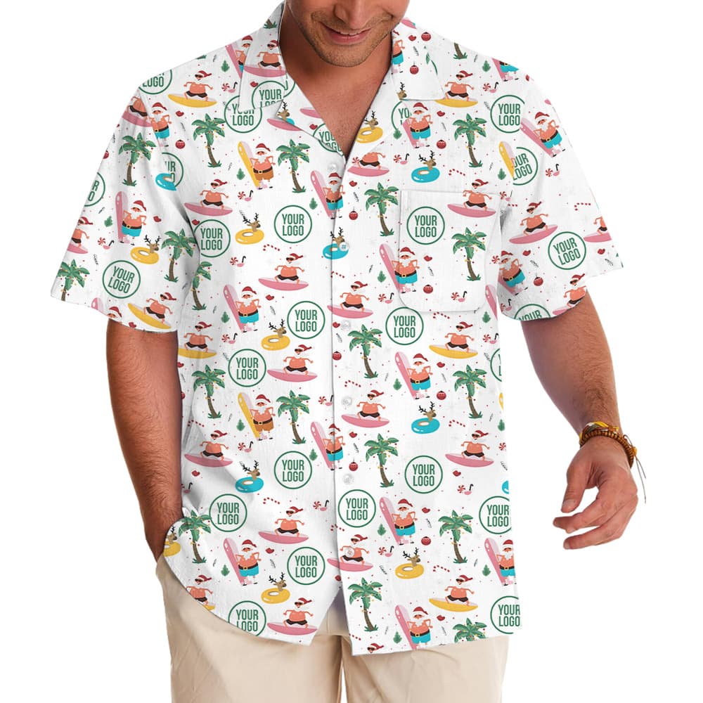 Beachside Santa Custom Logo Christmas Hawaiian Shirt