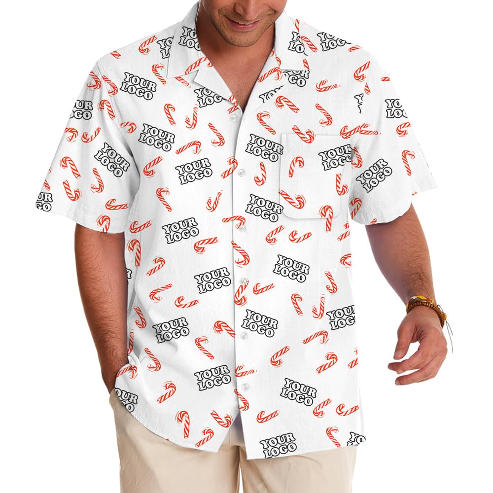 Christmas Candy Cane Custom Logo Hawaiian Shirt2