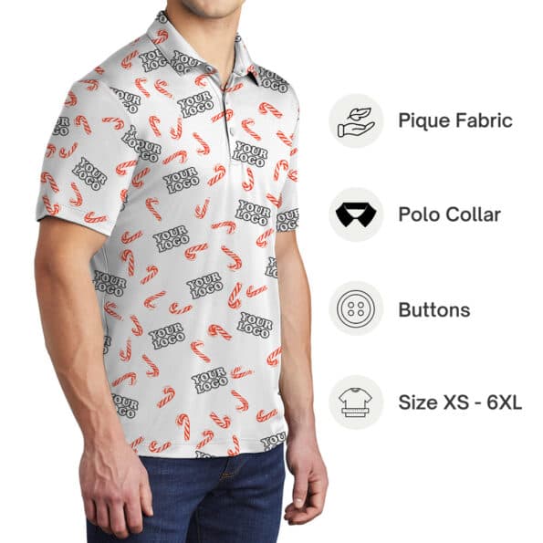 Christmas Candy Cane Polo Shirt With Custom Logo