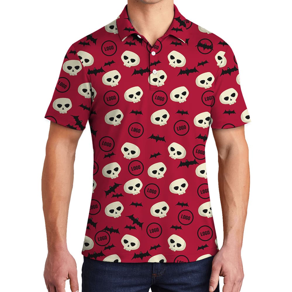 Custom Logo Bat Red Halloween Skulls Polo Shirt