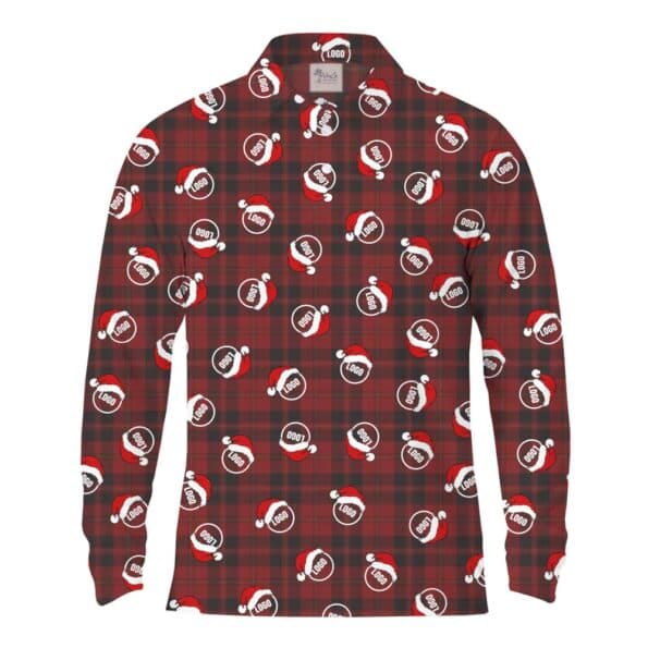 Custom Logo Christmas Flannel Long Sleeves Polo Shirt