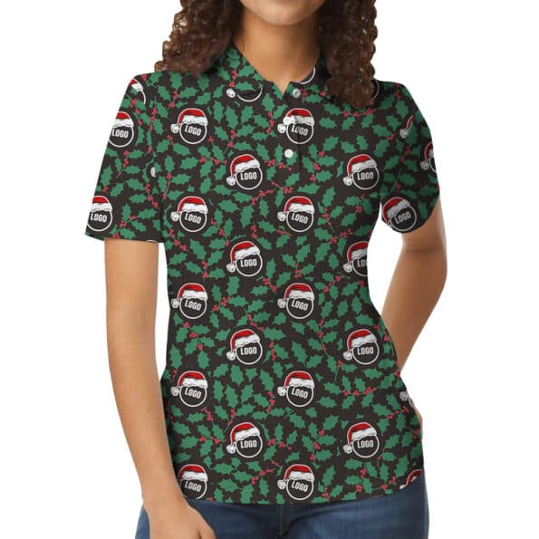 Custom Logo Christmas Holly Polo Shirt