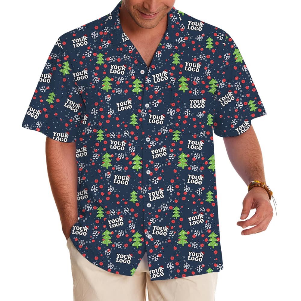 Custom Logo Christmas Trees And Snowflake Hawaiian Shirt
