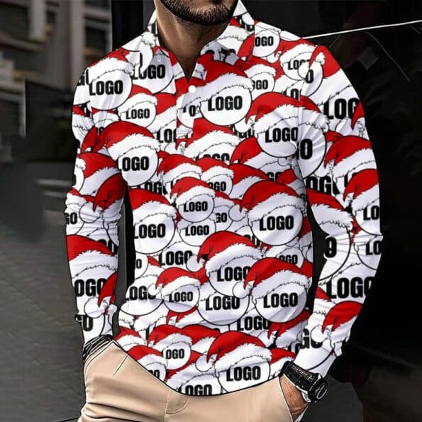 Custom Multiple Logos Christmas Long Sleeves Polo Shirt