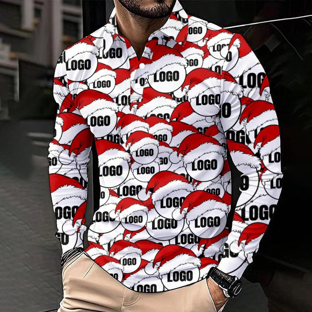 Custom Multiple Logos Christmas Long Sleeves Polo Shirt