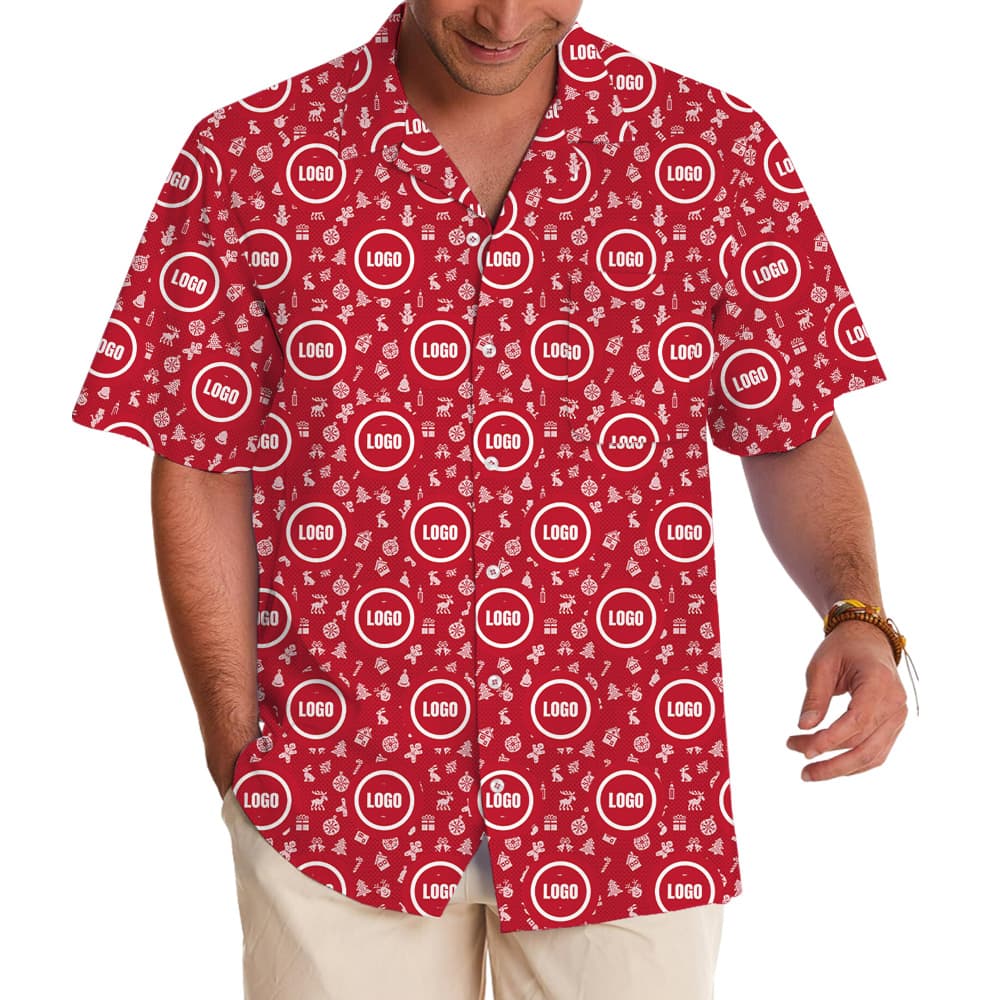 Red Custom Logo Christmas With Small Icons Hawaiian Shirt