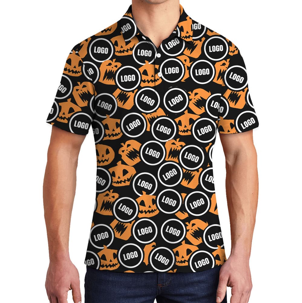 Scary Pumpkin Halloween Custom Logo Polo Shirt