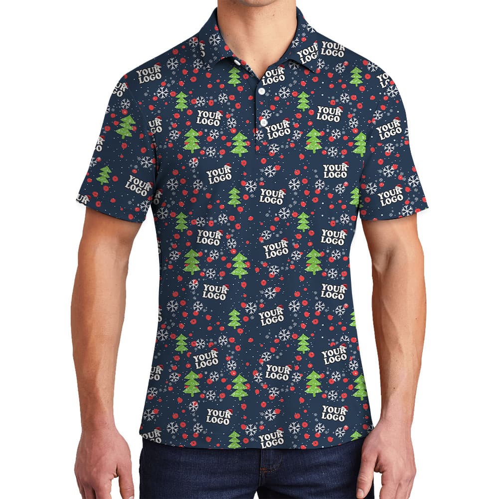 Snowflake Custom Logo Christmas Trees Polo Shirt