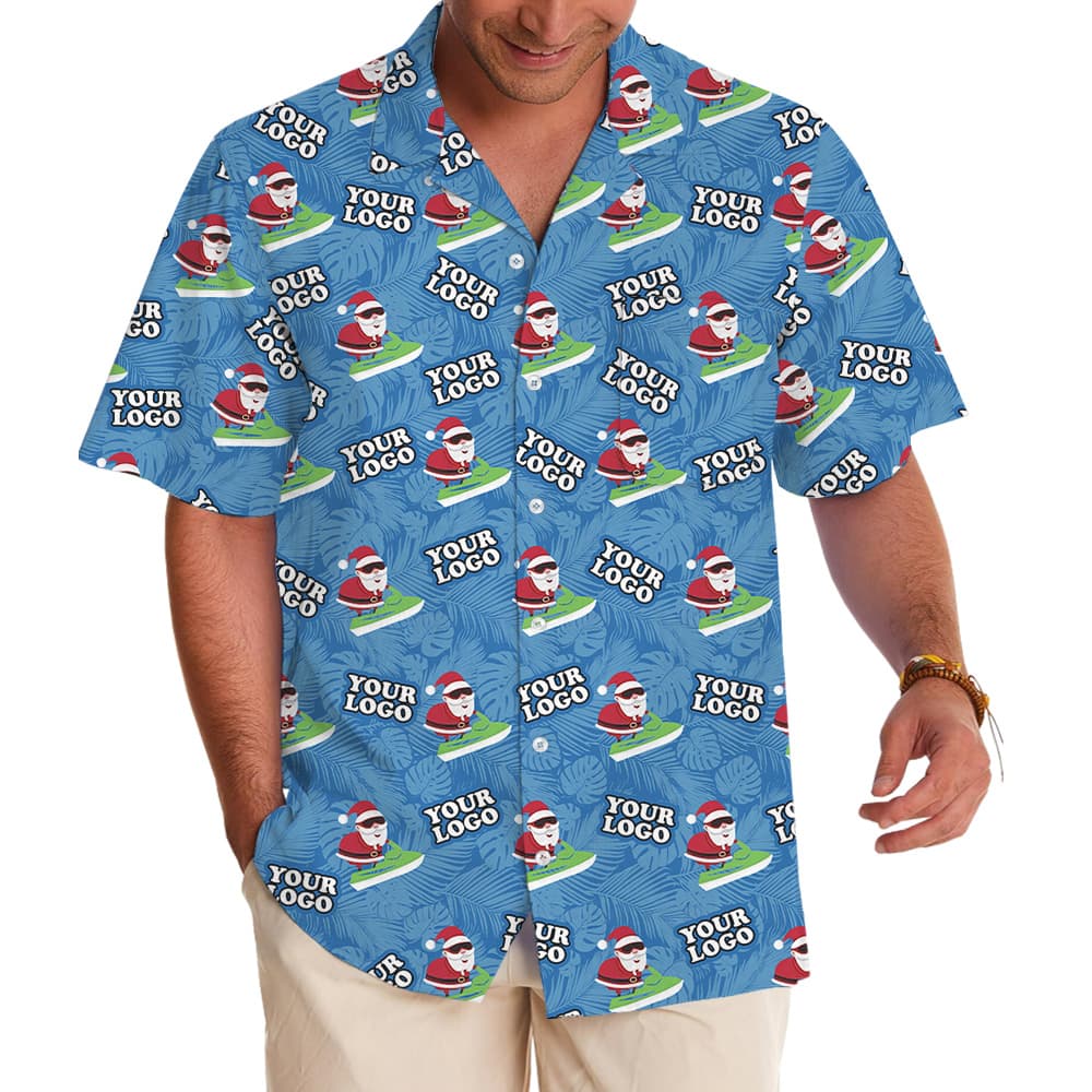 Beach Santa Surfboard Christmas Custom Logo Hawaiian Shirt