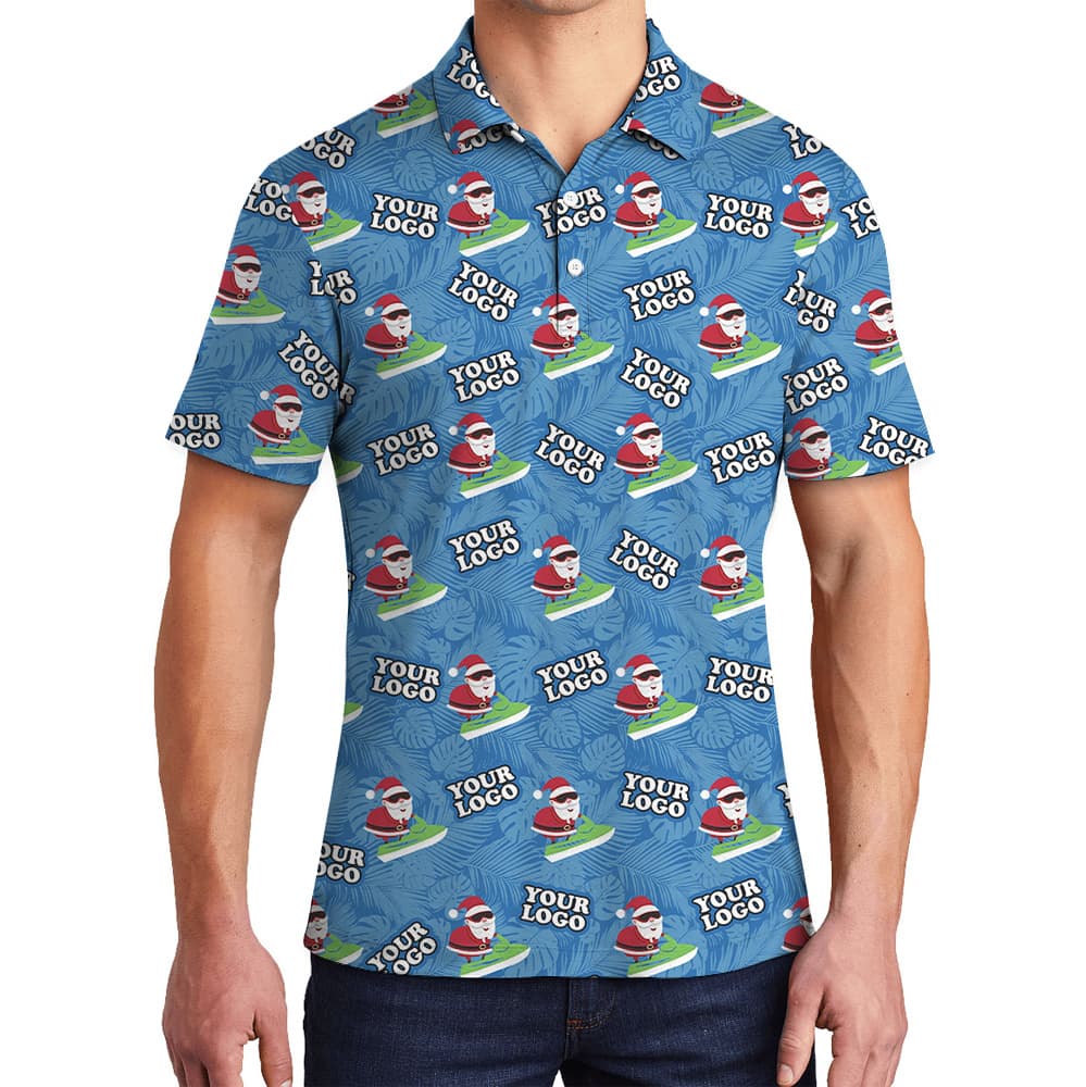 Beach Santa Surfboard Christmas Custom Logo Polo Shirt