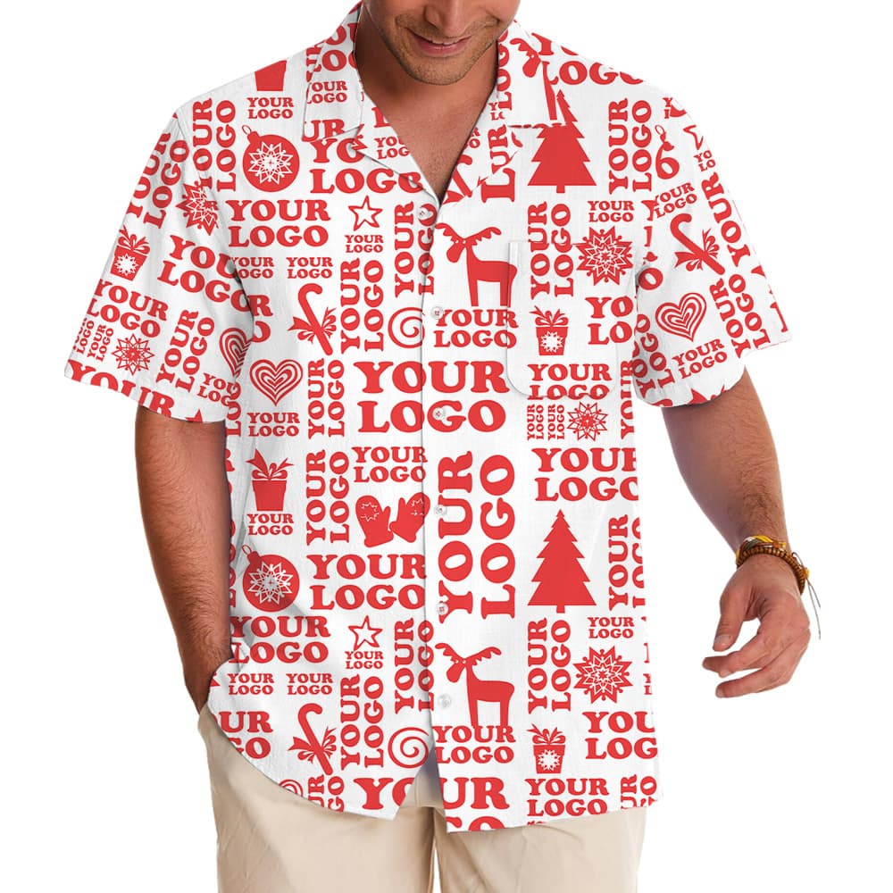 Custom Logo Festive Red Christmas Hawaiian Holiday Shirt