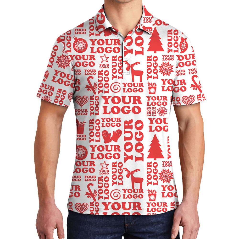 Custom Logo Festive Red Christmas Holiday Polo Shirt