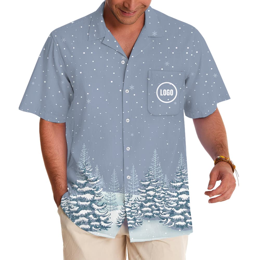 Snowfall Winter Forest Custom Logo Hawaiian Shirt Christmas