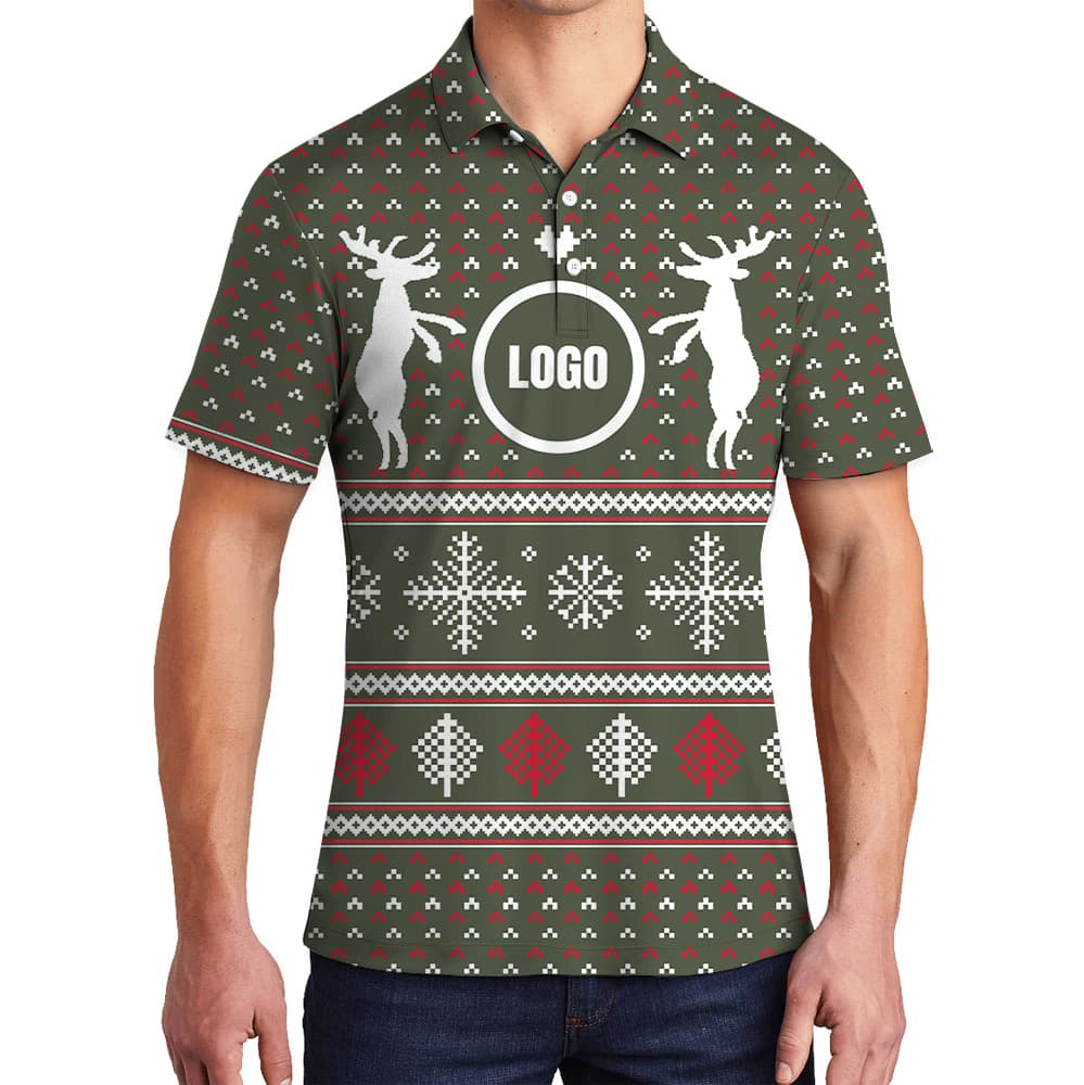 Two Reindeer Hold Custom Christmas Logo Polo Shirt