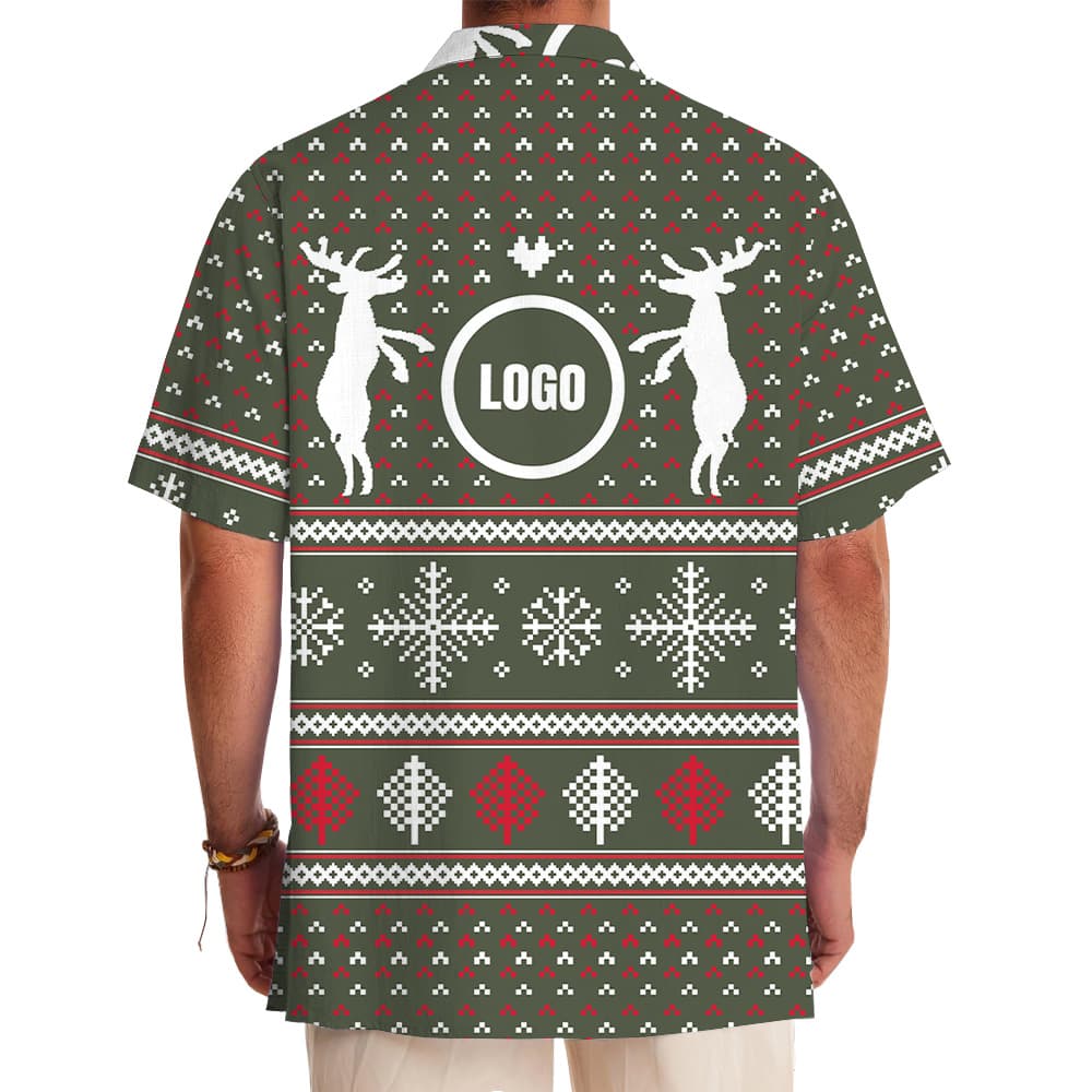 Two Reindeer Hold Custom Logo Hawaiian Shirt Christmas (1)
