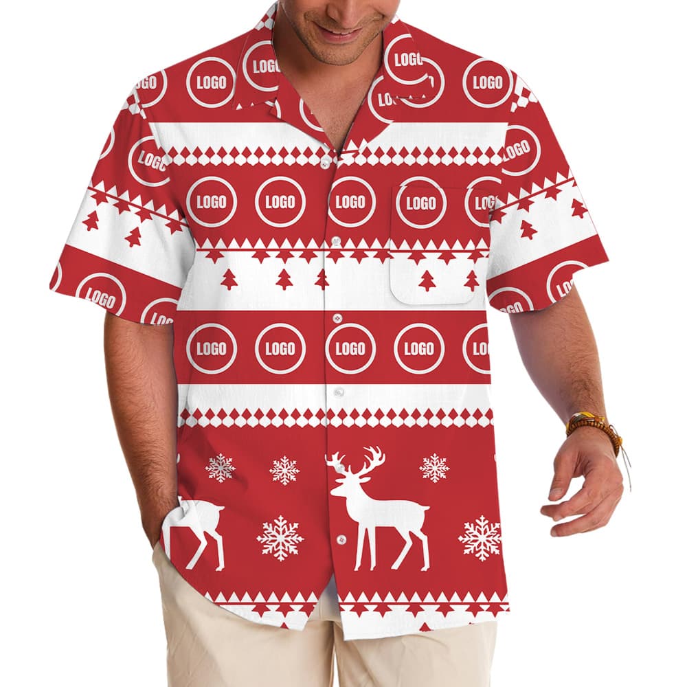 Reindeer Stripe And Snowflake Hawaiian Shirt Christmas Custom Logo