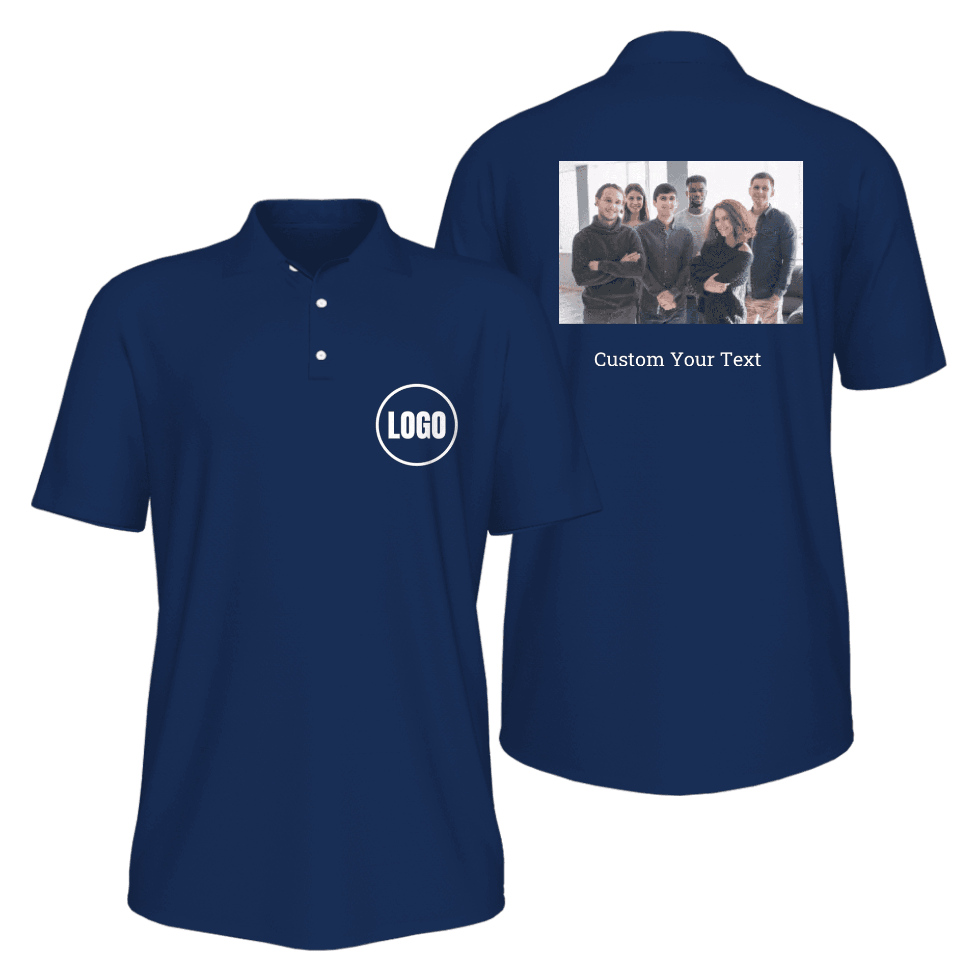 Unique Custom Dual-Sided Polo Shirt with Logo & Image