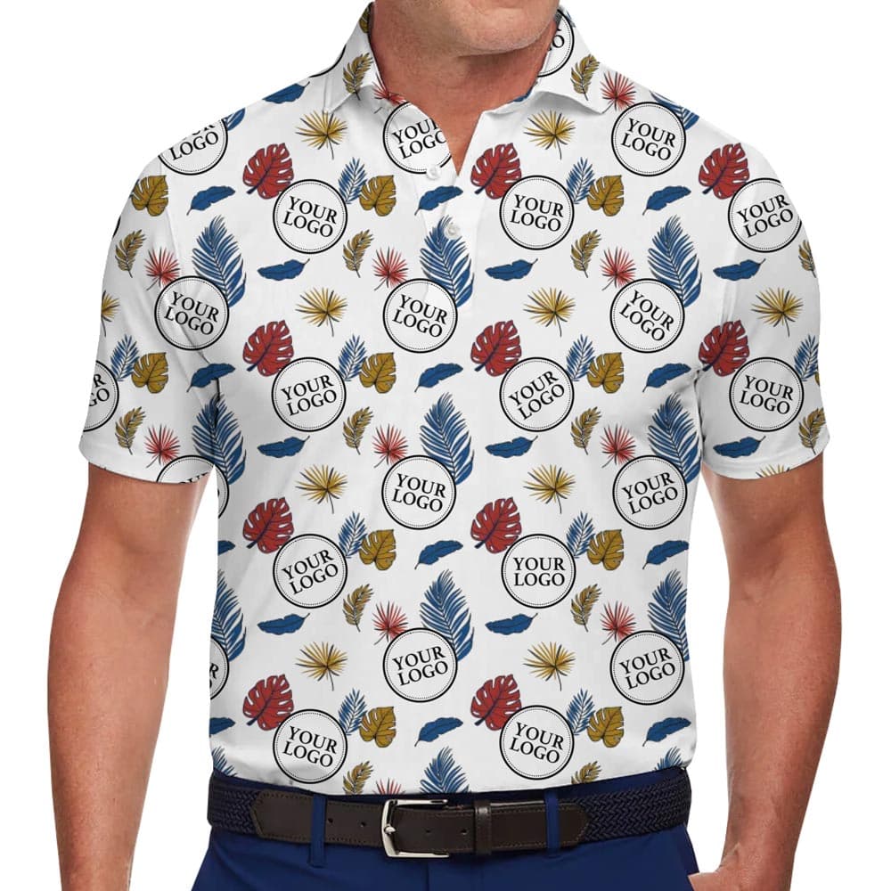Colorful Leaves Collared Polo Shirt With Custom Logo