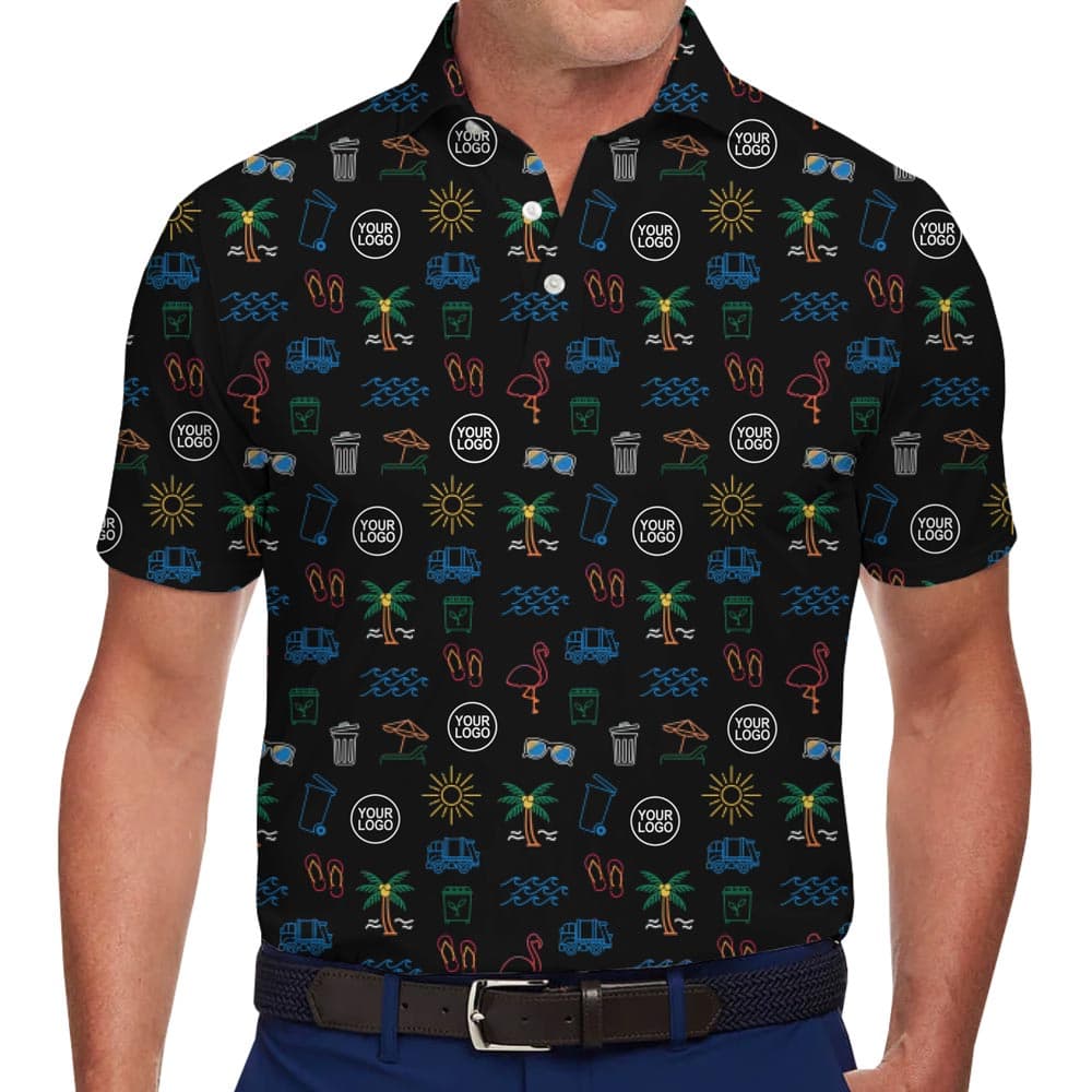 Custom Beach Theme Collared Polo Shirt With Logo
