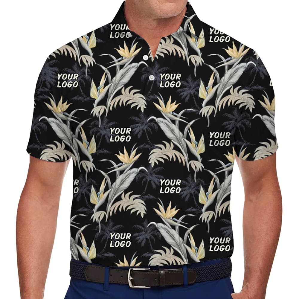 Custom Bird of Paradise Hawaiian Polo Shirt with Logo