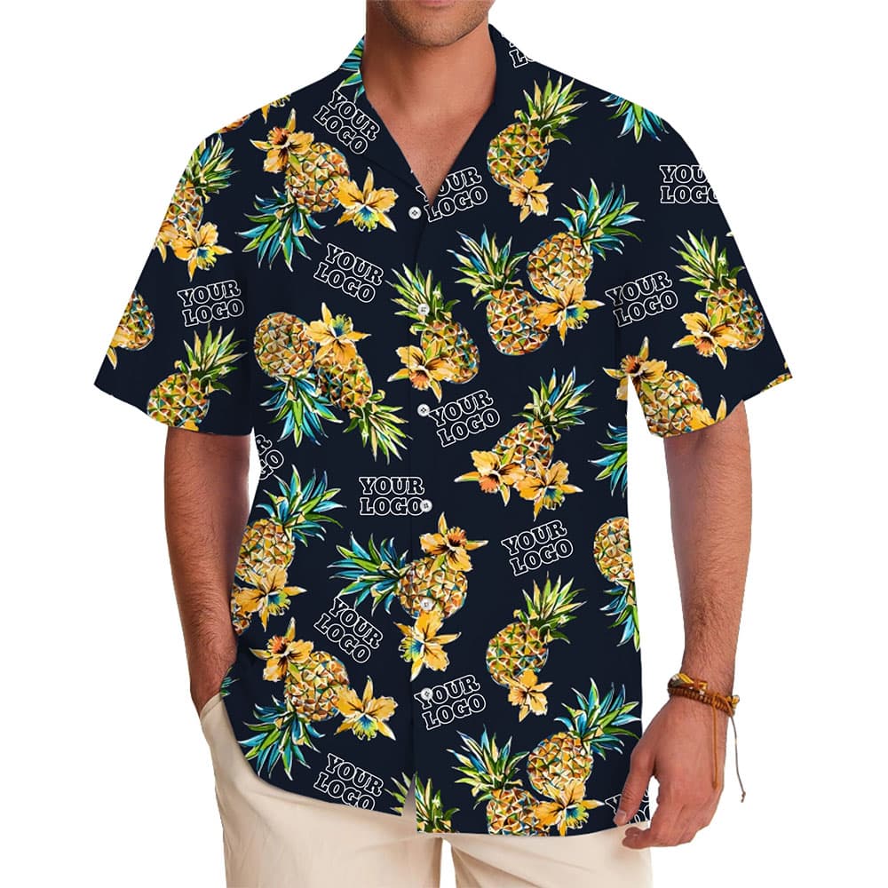 Custom Hawaiian Shirt Pineapple Design With Company Logo in model