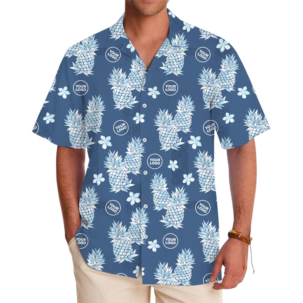 Custom-Hawaiian-Shirt-Pineapple-Design-With-Logos-in-model